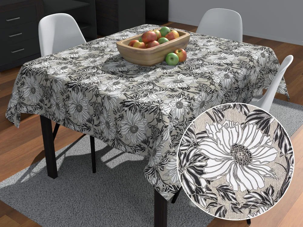 Biante Dekoračný štvorcový obrus Leona LN-112 Biele kvety na režnom 130x130 cm