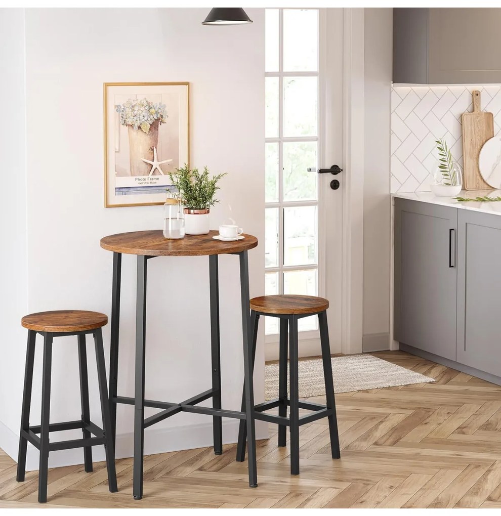 Súprava dvoch barových stoličiek VASAGLE COTLA hnedá/čierna