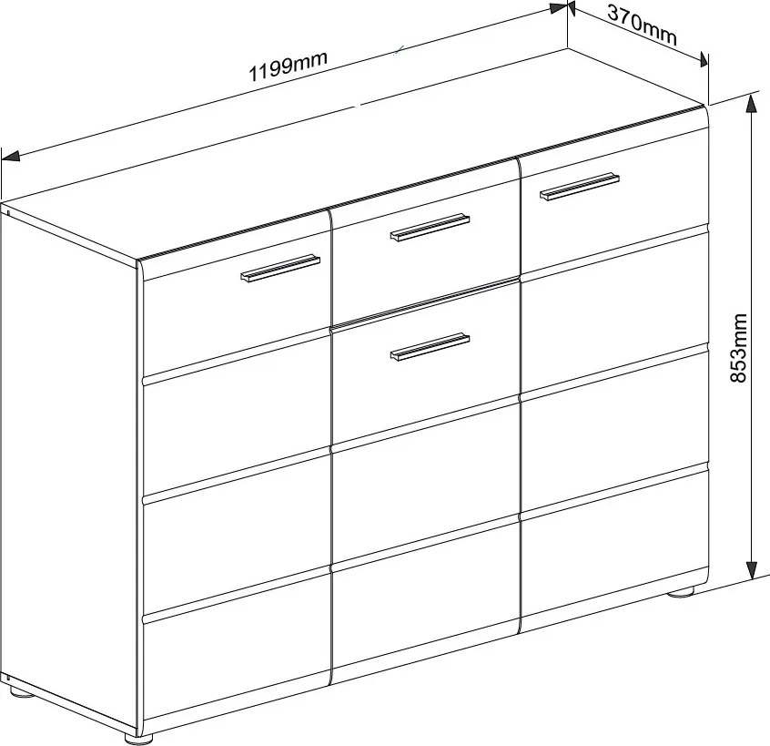 Komoda so zásuvkou Salsa, 120 cm, sivý dub/biely lesk