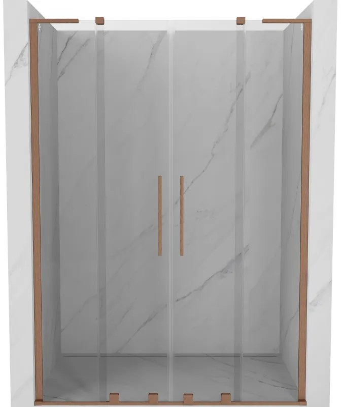 Mexen Velar L Duo, posuvné sprchové dvere do otvoru 160 cm, 8mm číre sklo, medená matná, 871-160-003-02-65
