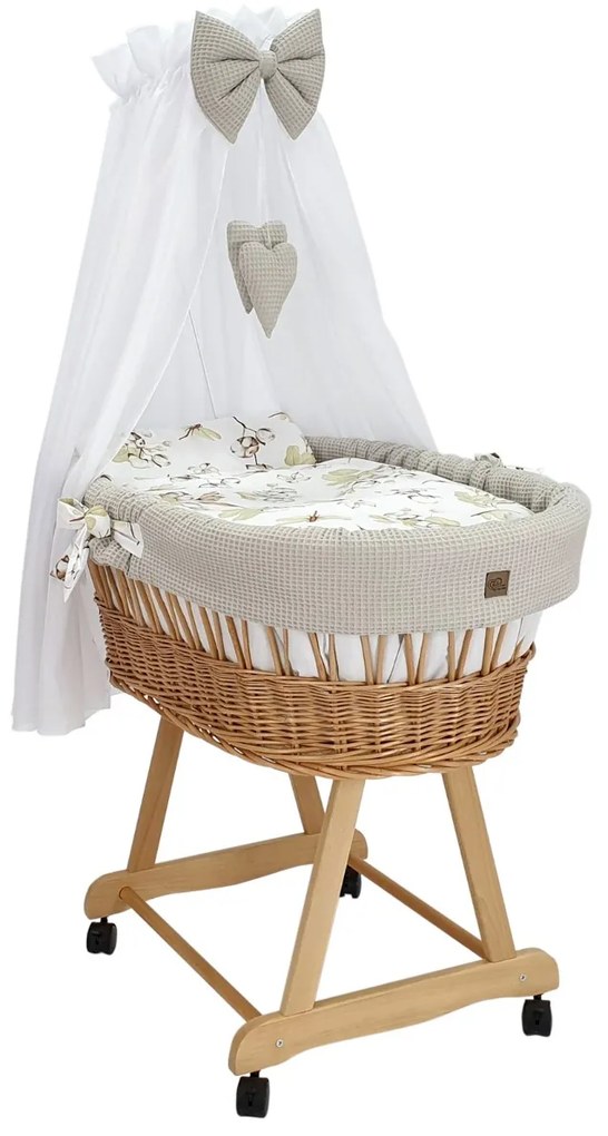 PRÚTENÁ POSTIEĽKA PRE BÁBÄTKO S BALDACHÝNOM HNEDÁ + BÉŽOVÉ OBLIEČKY