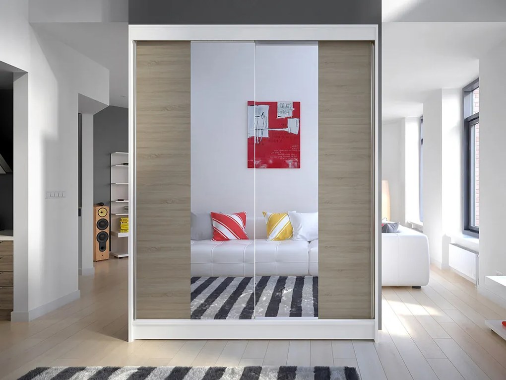 Šatníková skriňa Chantal 2 (biela + sonoma). Akcia -20%. Vlastná spoľahlivá doprava až k Vám domov. 1069231