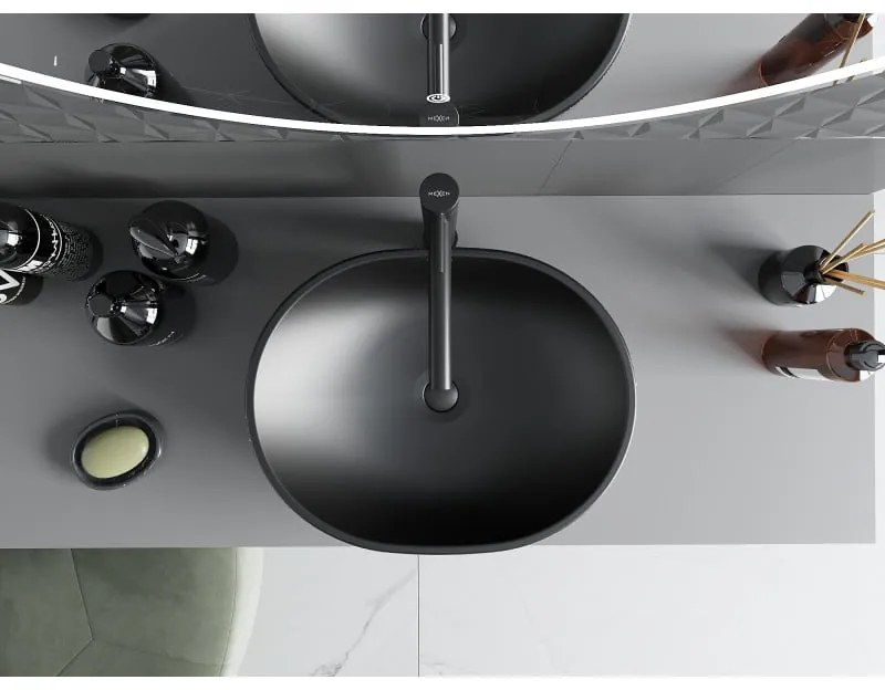 Mexen Viki, umývadlo na dosku 48x35x14 cm, čierna matná-strieborný vzor, 21054872