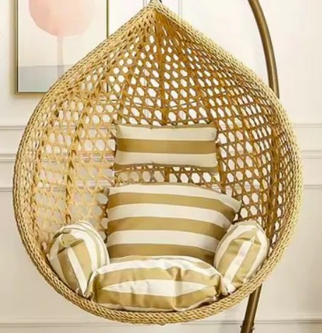 Závesné hojdacie kreslo IBIZA bez stojana - hnedé + béžové vankúše s pruhmi