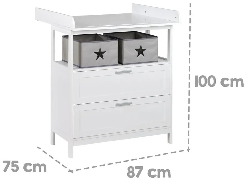 Biela detská komoda s prebaľovacím pultom 75x100x87 cm Hamburg – Roba