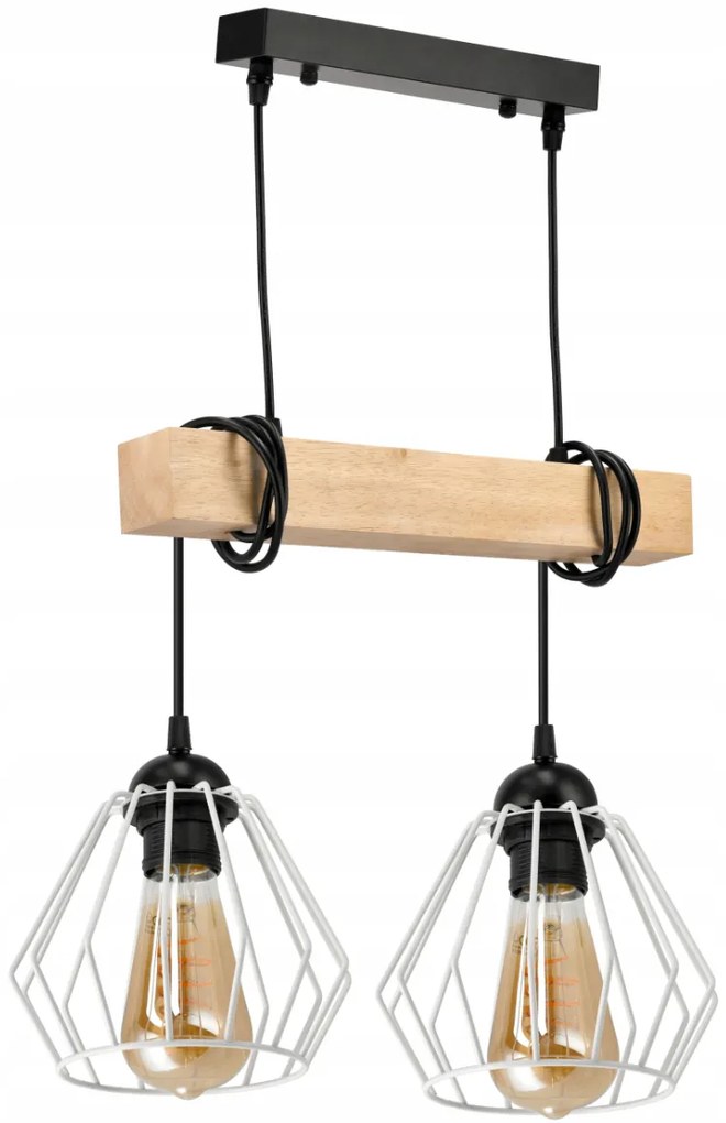 BERGE LED závesné stropné svietidlo, drevený trám, 2xE27, Diamond White Luster