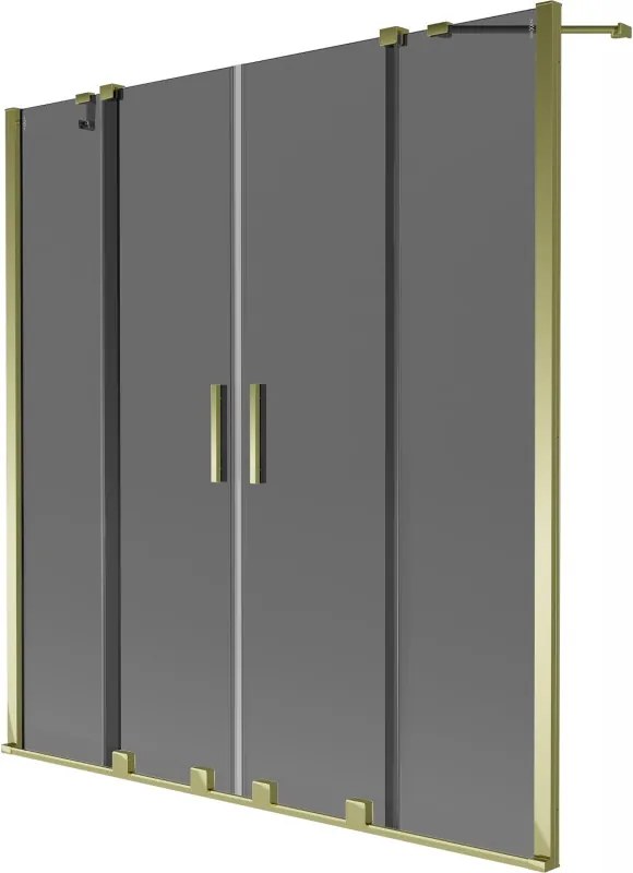 Mexen Velar Duo, 2-krídlová posuvná vaňová zástena 140 x 150 cm, 8mm šedé sklo, zlatý lesklý profil, 896-140-000-42-50