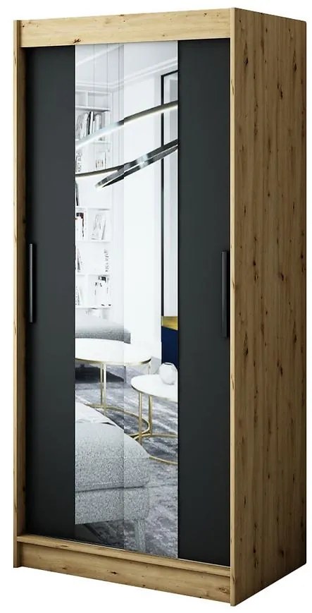 Skriňa Halifax T1 100 Dub Artisan/čierna/Zrkadlo