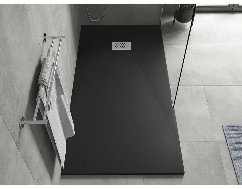 Mexen Hugo, obdĺžniková sprchová vanička SMC 170 x 80 cm, čierna, oceľová krytka, 42708017-X