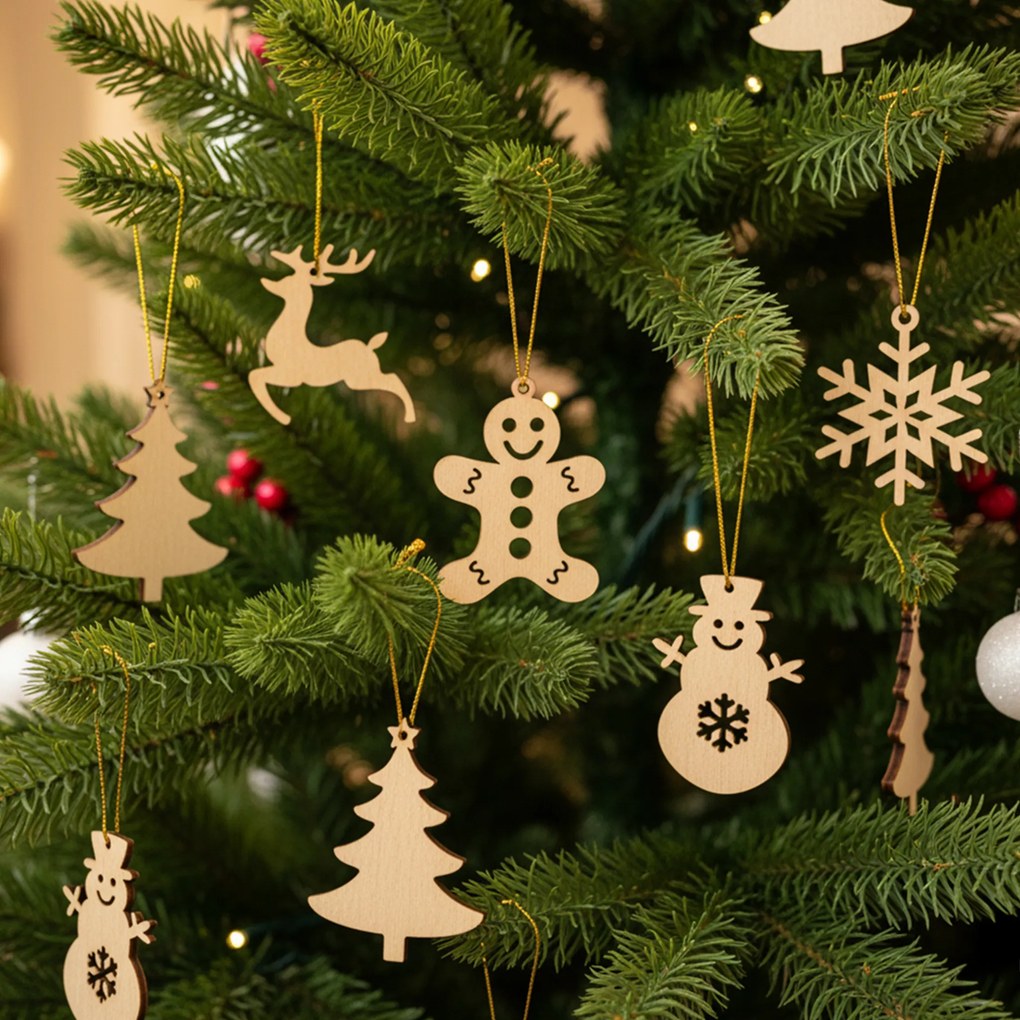 Krásne drevené vianočné ozdoby 10 ks
