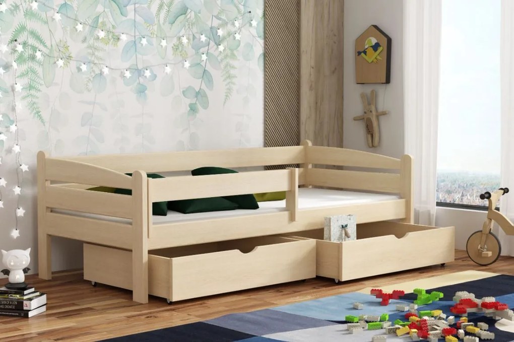 Detská posteľ z masívu borovice ZORA so šuplíkmi - 200x90 cm - PRÍRODNÁ BOROVICA
