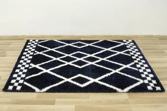 Koberec Boho 656 Romby tmavomodrý / krémový