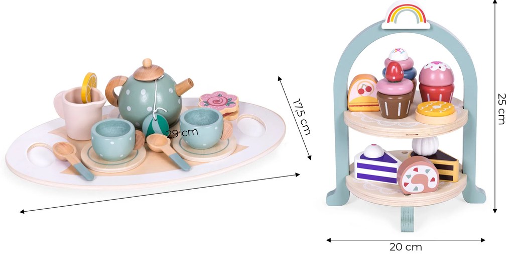 Čajovo-kávový servis so sušienkami šálky čajník podnos tanier ECOTOYS