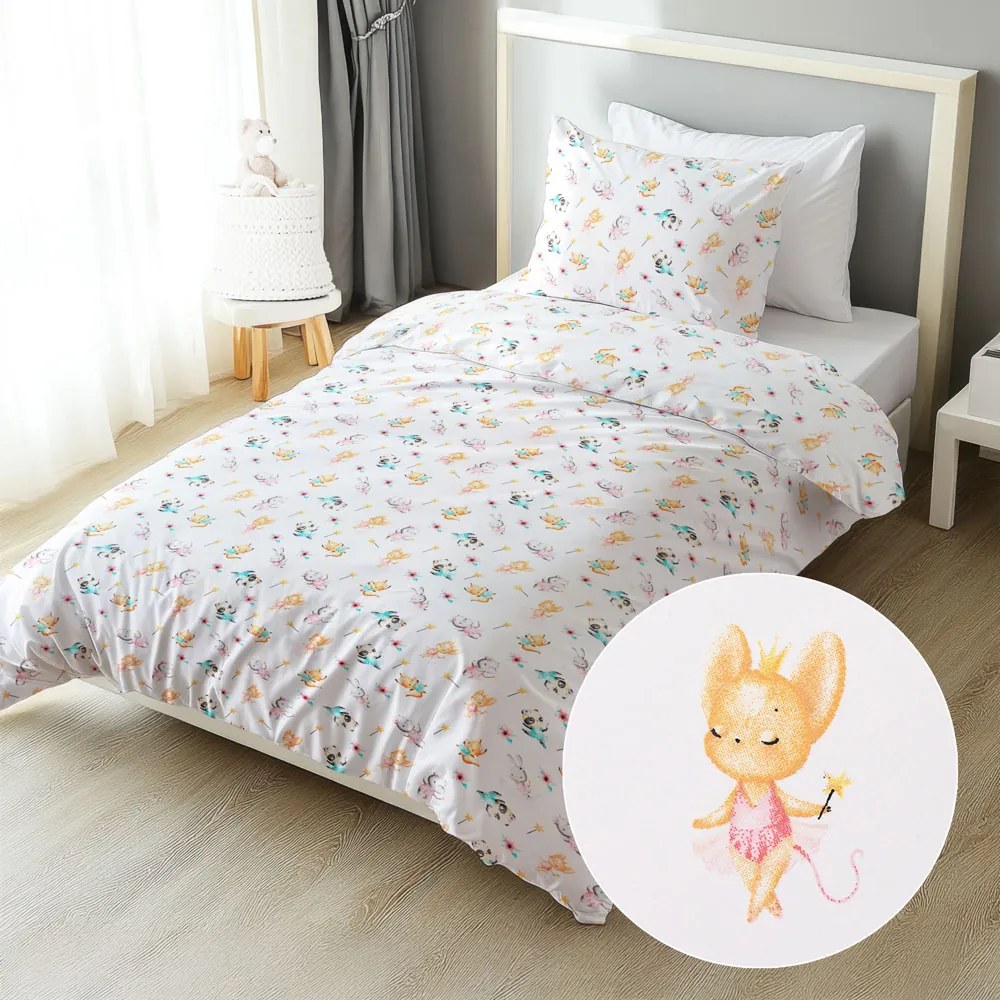 Biante Detské bavlnené posteľné obliečky Sandra SA-671 Zvieratká baletky na bielom Predĺžené 140x220 a 70x90 cm