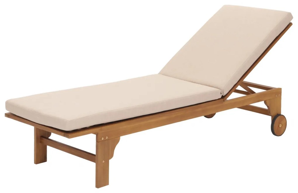 Lehátko HWC-N48, masívne akáciové drevo - vankúš krémovo-béžový