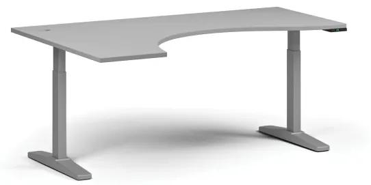 Výškovo nastaviteľný stôl, elektrický, 675-1325 mm, ergonomický ľavý, doska 1800x1200 mm, sivá podnož, sivá