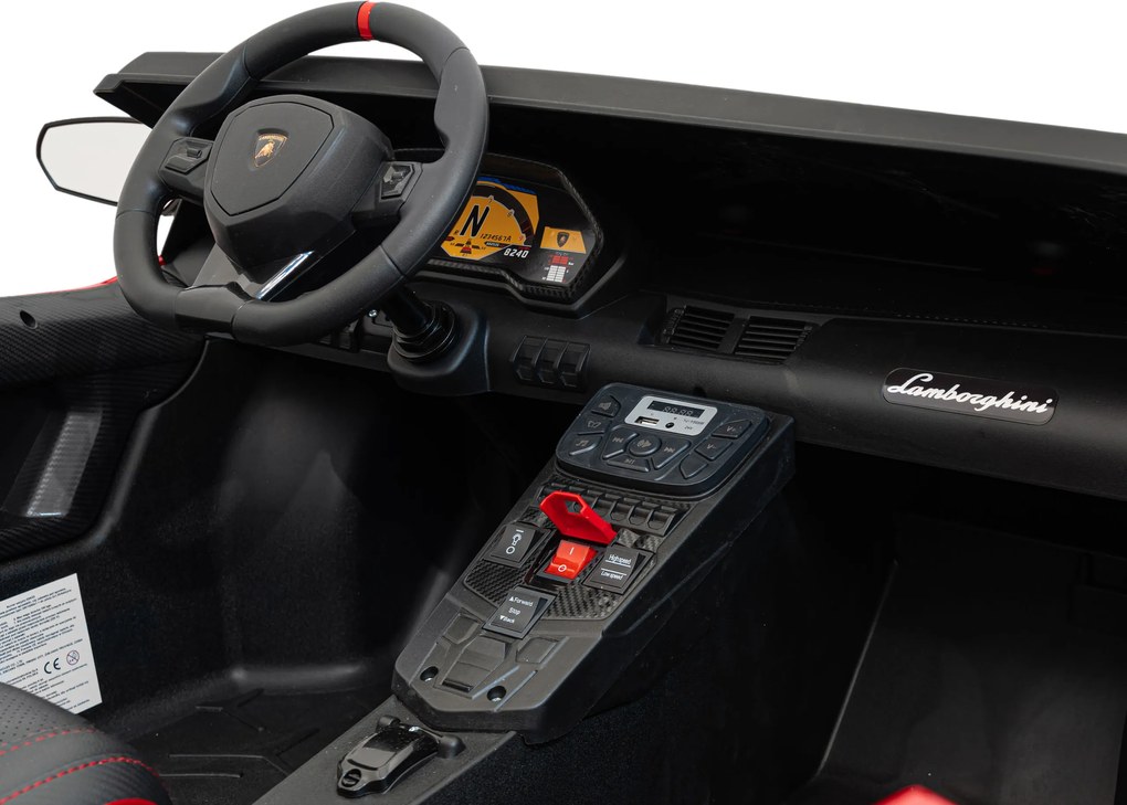 Ramiz Lamborghini Aventador SV batéria pre 2 deti Sivá + Bezkartáčový motor + Nafukovacie kolesá + LED audio
