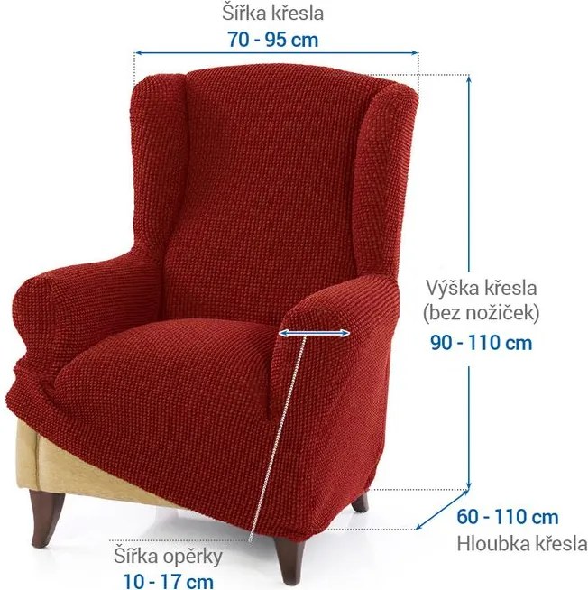 Super strečové poťahy NIAGARA tehlová kreslo ušiak (š. 70 - 95 cm)