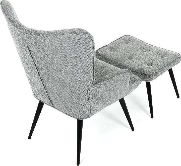 Relaxačné kreslo ušiak s taburetom ROYAL II — kov, látka, sivá