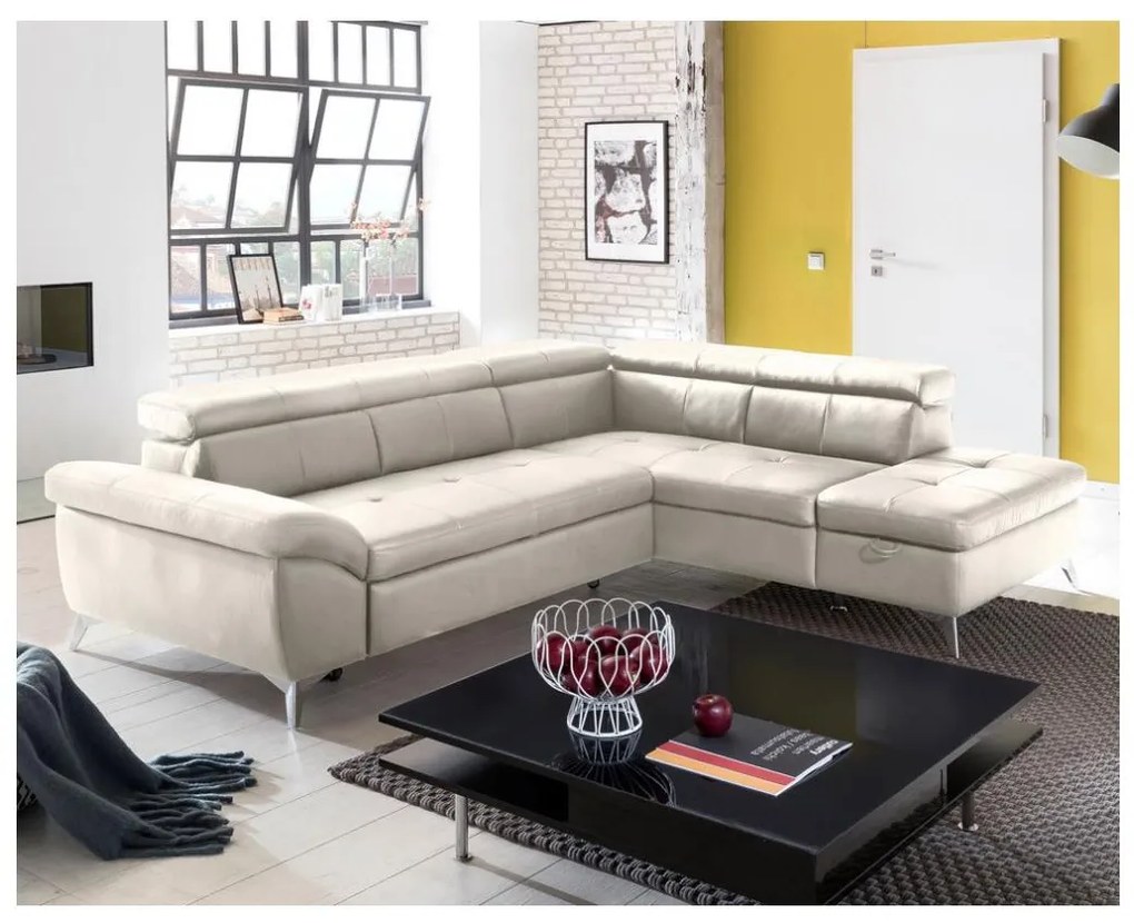 Kožená rohová sedacia súprava SALERNO II pravá, béžová, rozkladacia