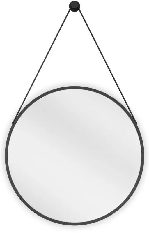 Mexen String, okrúhle kúpeľňové zrkadlo na pásiku 50 cm, farba rámu čierna matná, 9854-050-050-000-70