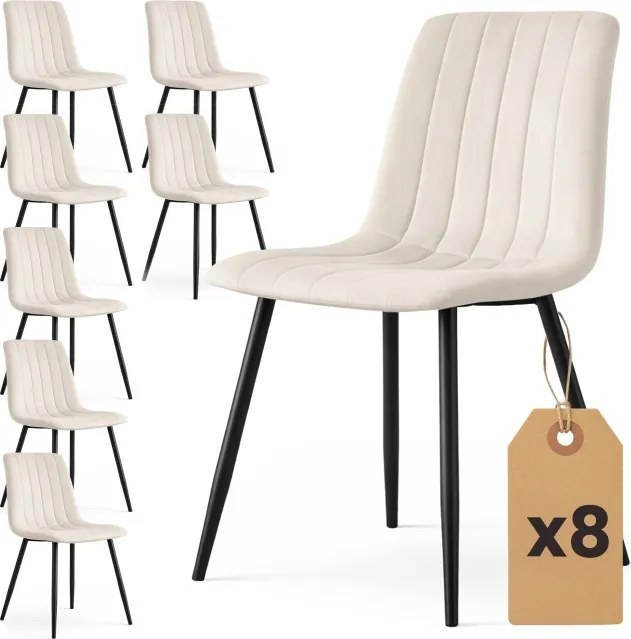 Sada ôsmich jedálenských stoličiek LIVO zamatové, béžové / čierne nohy (8 ks)