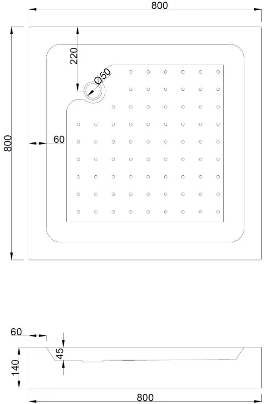 Mexen Rio, štvorcová sprchová vanička 80x80x14 cm + chrómový sifón, biela, 45108080