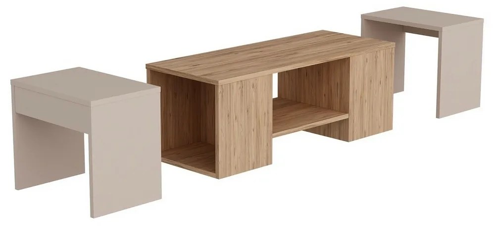 Súprava konferenčných stolíkov Sartos Beige and Atlantic Pine, 3 ks