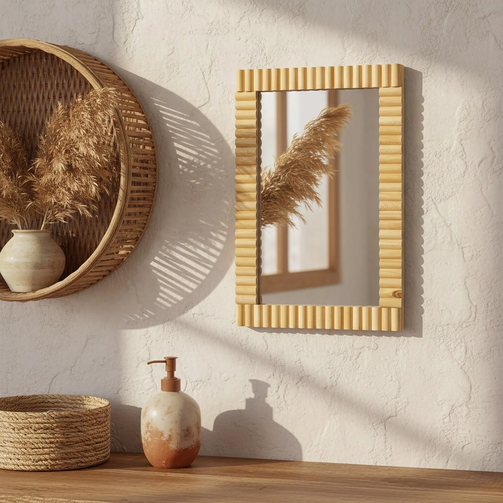 Nástenné drevené zrkadlo BOHO 55x35 cm prírodné