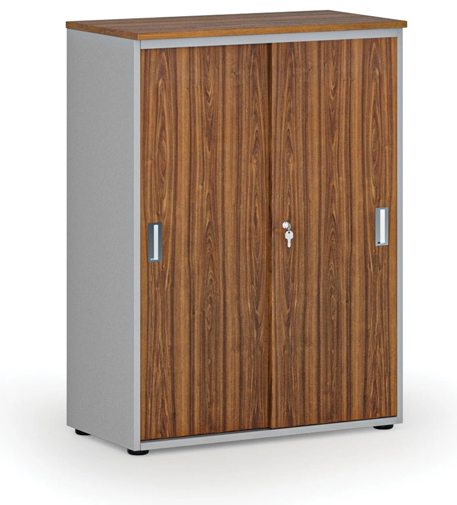 Kancelárska skriňa so zasúvacími dverami PRIMO GRAY, 800 x 420 x 1087 mm, sivá/orech