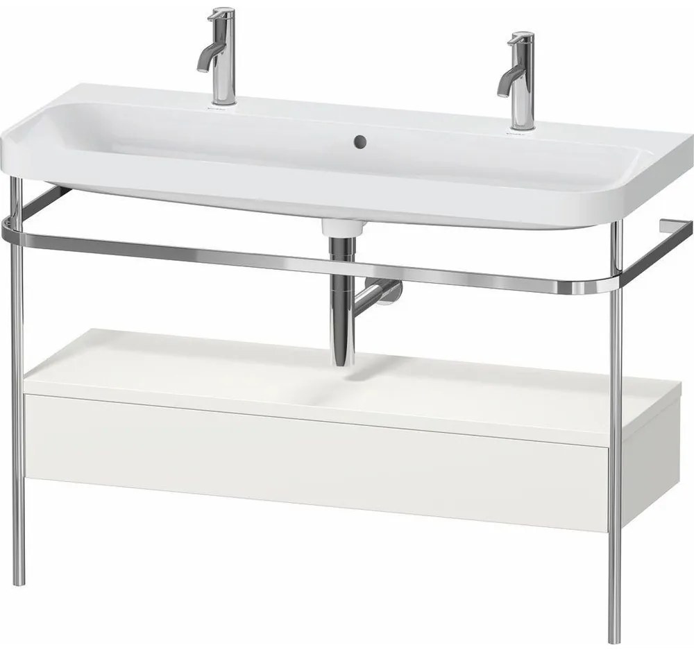 DURAVIT Happy D.2 Plus c-shaped kovový stojací podstavec s nábytkovým umývadlom s dvomi otvormi, 1 zásuvka, 1175 x 490 x 850 mm, chróm/nordická biela matná lakovaná, HP4854O39390000