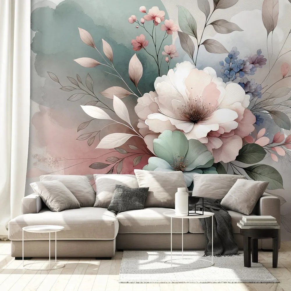 Tapeta pastelové akvarelové kvety