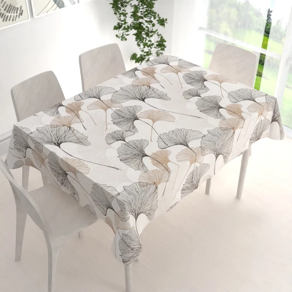 Biante Bavlnený obdĺžnikový obrus Sandra SA-411 Hnedé Ginkgo listy na bielom 80x120 cm
