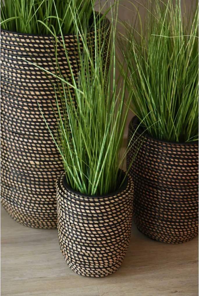 Izbový kvetináč MACETA, ratan, 33x42 cm, natur/čierna