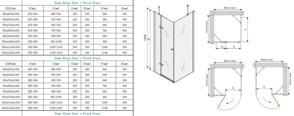 Mexen Roma, sprchovací kút 70 (dvere) x 60 (stena) cm, 6mm šedé sklo, chrómový profil, 854-070-060-01-40