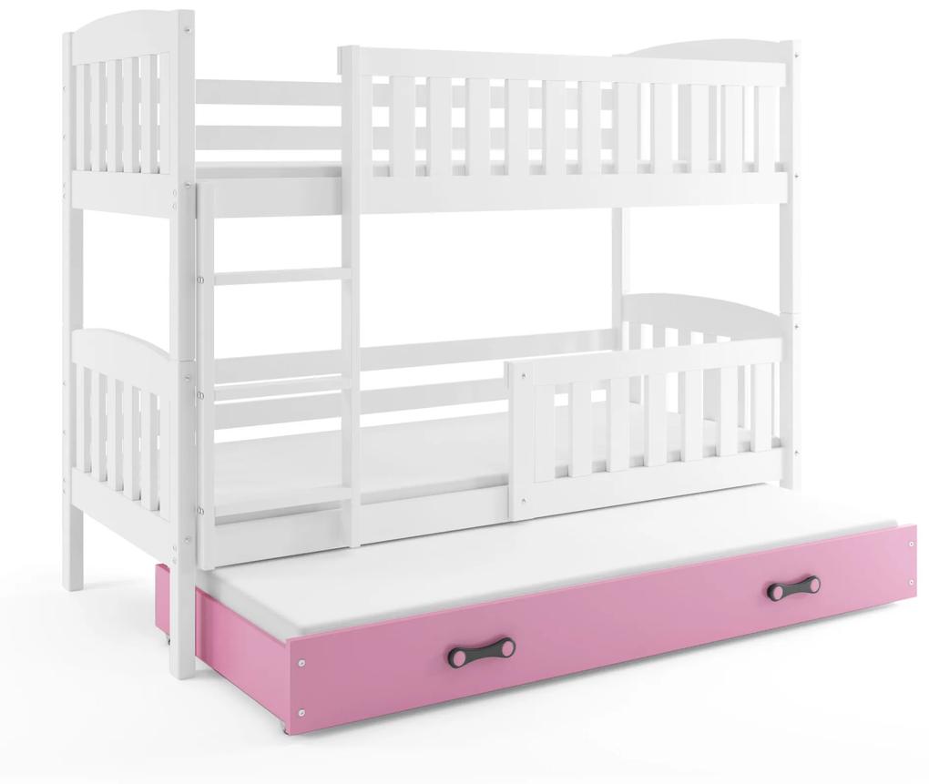 Poschodová posteľ s prístelkou KUBO 3 - 190x80cm Biela - Ružová