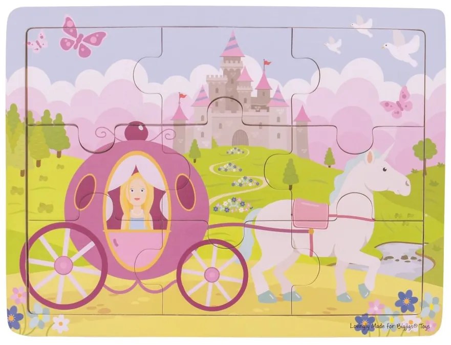 Bigjigs Toys Drevené puzzle princezná s kočiarom