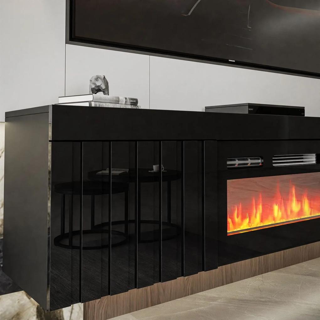 Luxusný TV stolík SANDRA čierna s elektrickým krbom