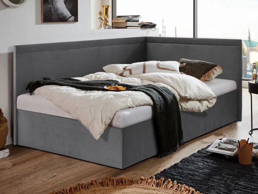 Rohová posteľ Travis pravá 120x200, šedá látka