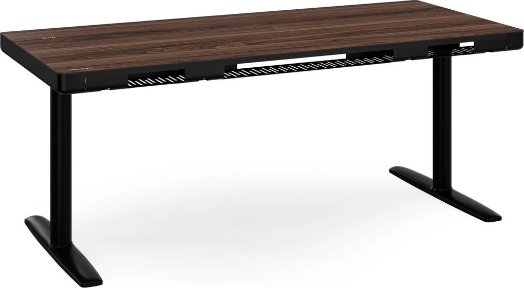 Elektrický písací stôl sit-stand so zásuvkou a bezdrôtovou nabíjačkou Qi čierny/orech, 1600 mm: ELLIS