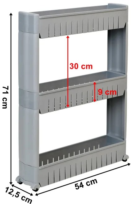 Pojazdný regál LEIRA 3 police sivý