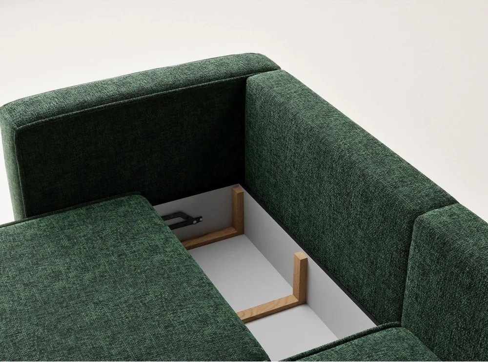 Tmavozelená ženilková rozkladacia/s úložným priestorom rohová pohovka (pravý roh/s leňoškou) Velto – Maison de Rêve