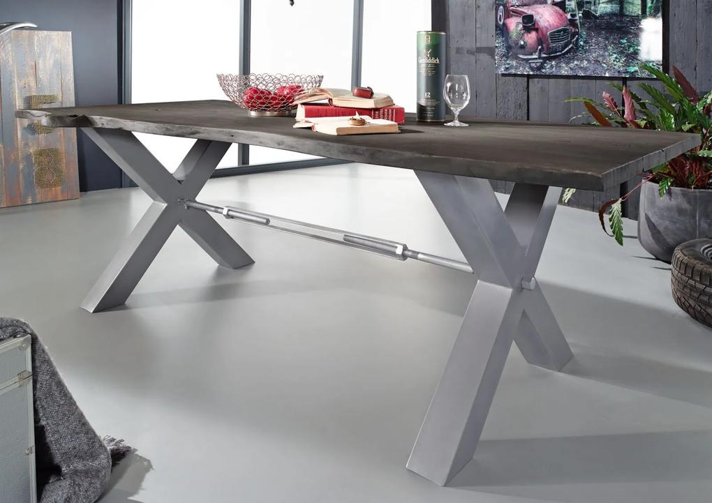 Bighome - DARKNESS Jedálenský stôl 180x100 cm - strieborné nohy, sivá, akácia