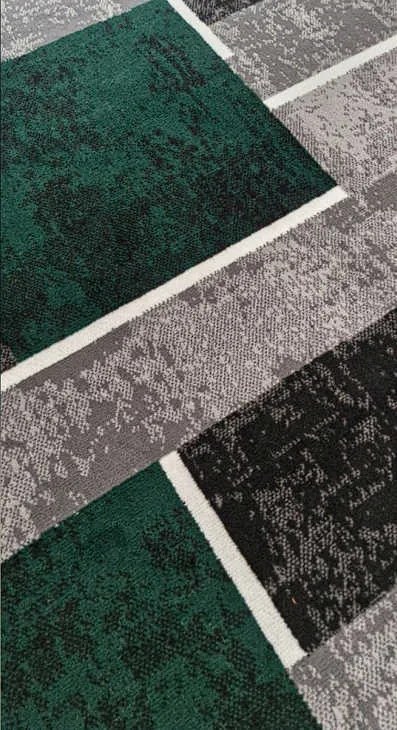Sivo-zelený geometrický kockovaný obdĺžnikový koberec NEW IDEA 90311-0574 Rozmer: 50x80 cm