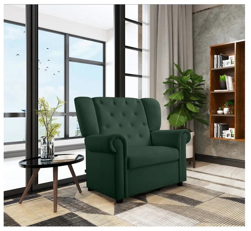 Zelené zamatové hojdacie chesterfield kreslo Lillyse – Støraa