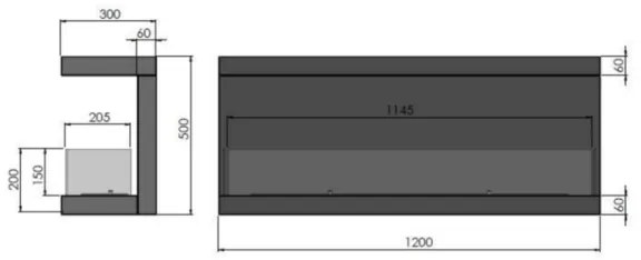 InFire - Vstavaný BIO krb 120x50 cm 5kW čierna