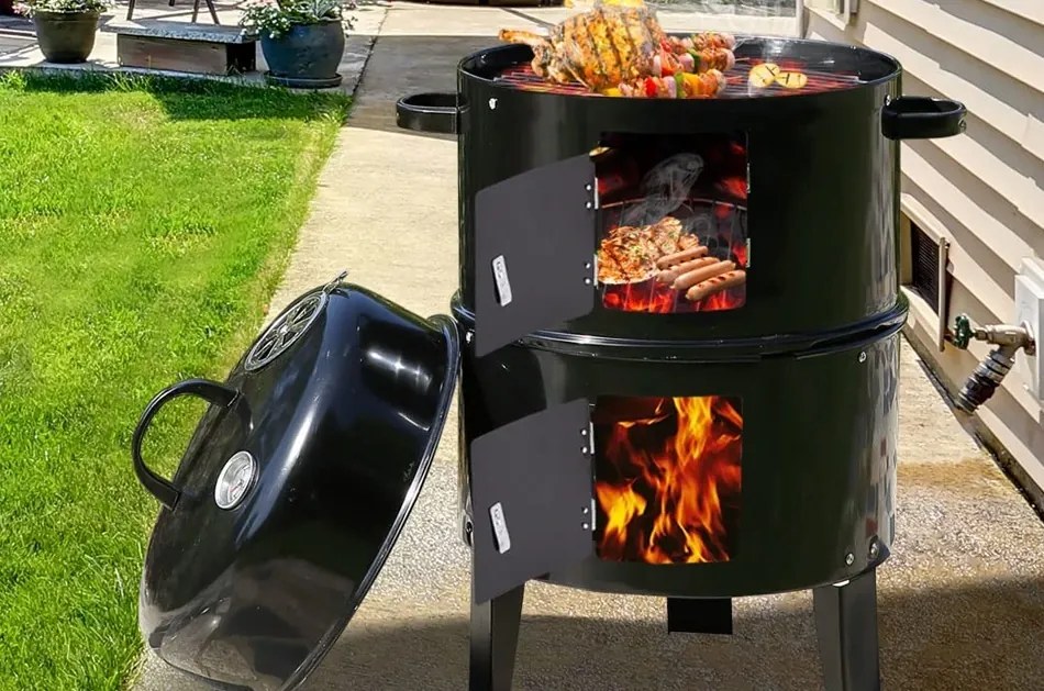 Gril na drevené uhlie Smoker, BBQ, 3v1 grilovanie, údenie a vodné