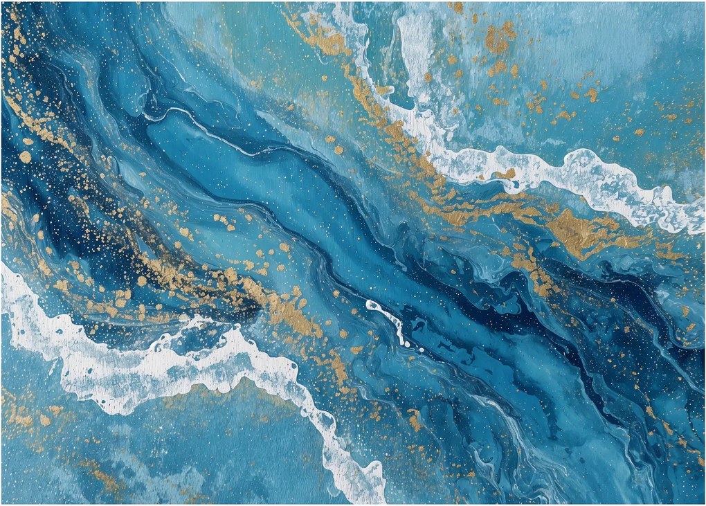 Obraz - Bledomodrý mramor so zlatom II. (70x50 cm)