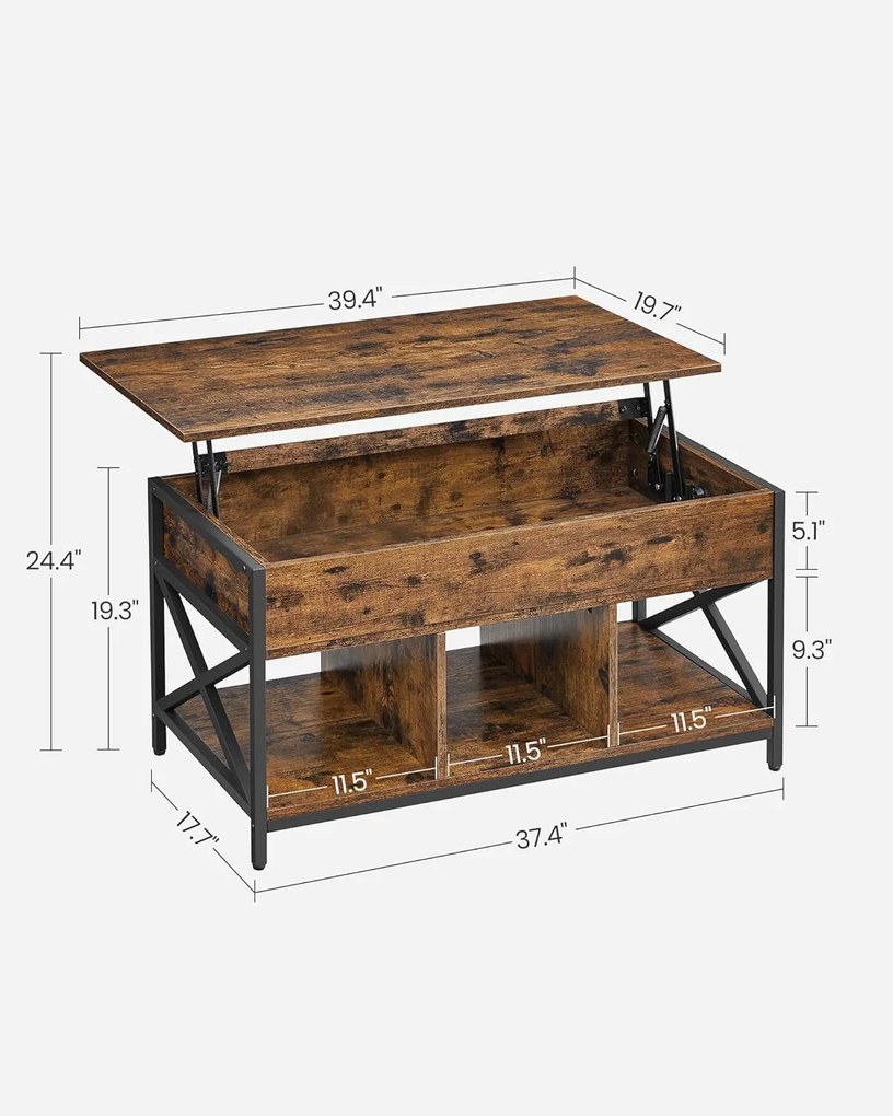 Konferenčný stolík VASAGLE s výsuvnou doskou, 50 x 100 x 49-62 cm, rustikálny hnedý