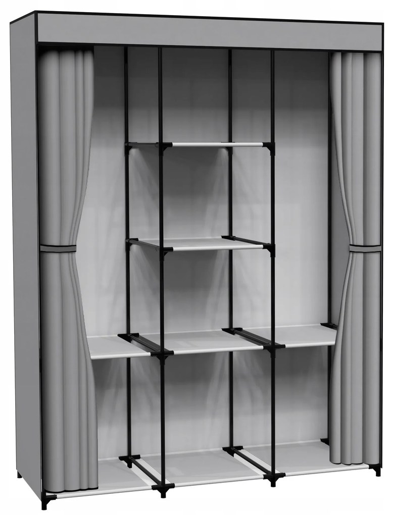 Látková šatníková skriňa s 8 policami SONIA antracitová
